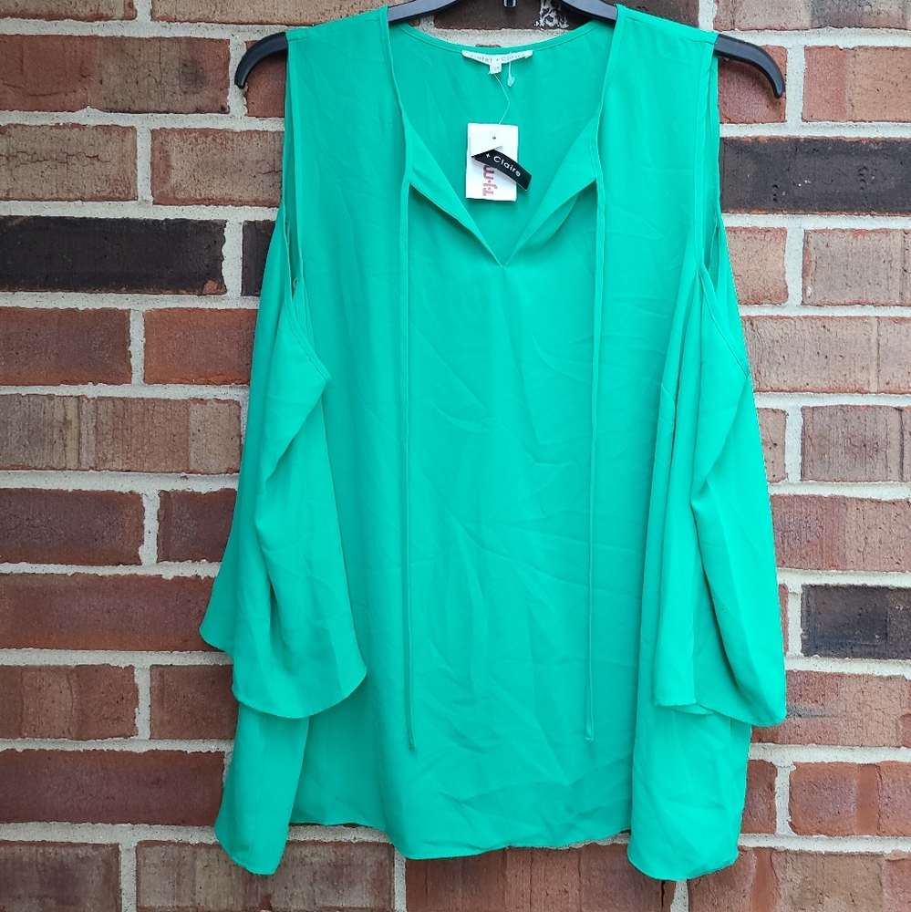 Violet & Claire Green Cold Shoulder Top